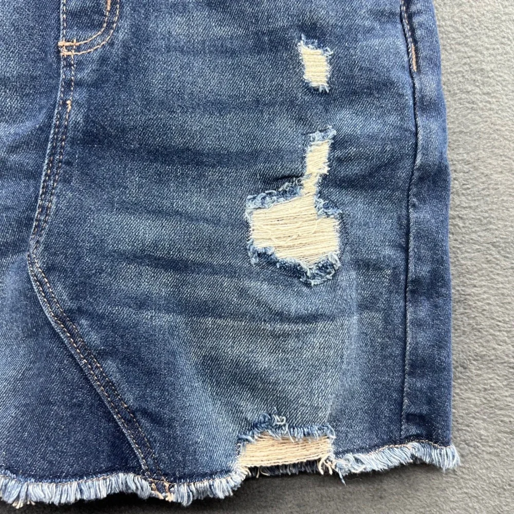 Justice Denim Distressed Frayed Hem High Rise Blue Jean Skirt - Girls